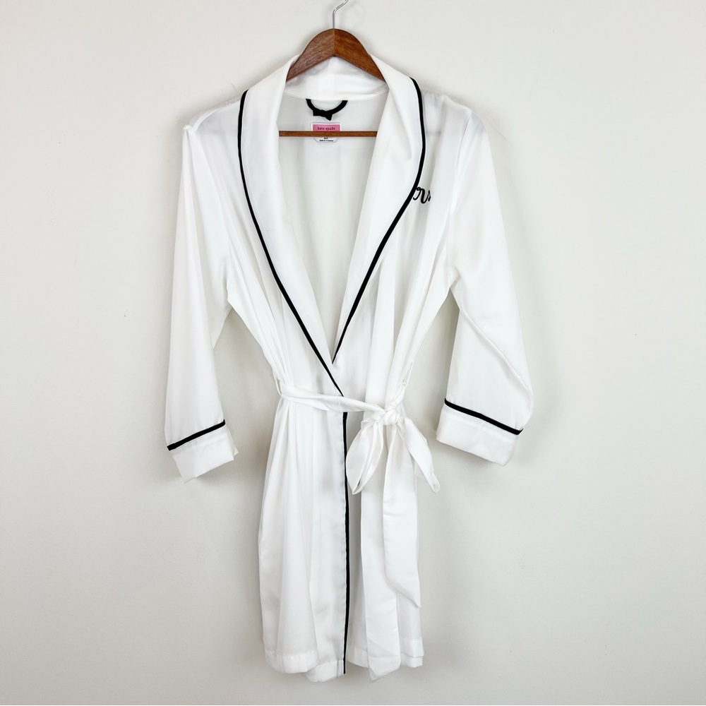 Kate Spade Womens Mrs Charmeuse Short Robe Size XS/S White Black Bridal Wedding